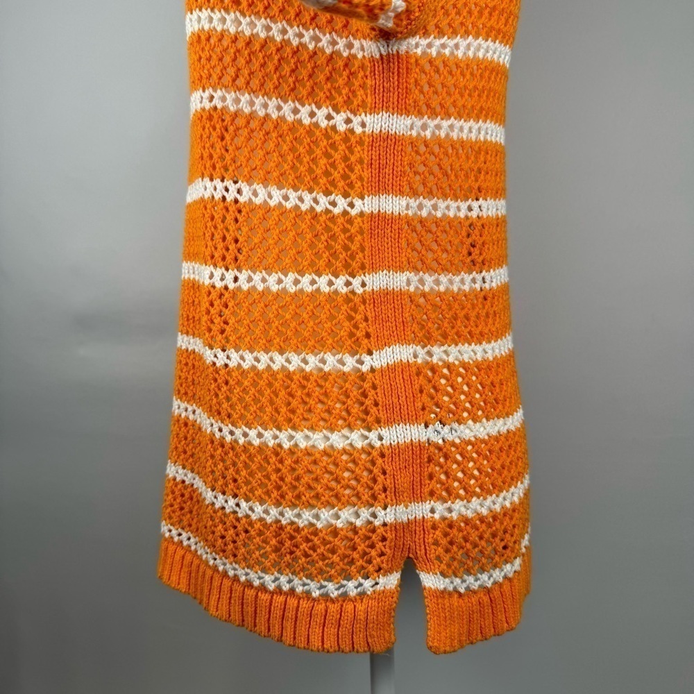 Talbots Open Knit Crochet Tunic Sweater Orange Stripes Cotton Med Pet Beach - Picture 8 of 10